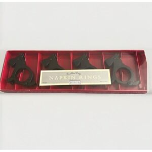 Restoration‎ Hardware Scottie Dog Napkin Rings Set 4 Wheeled Black Original Box